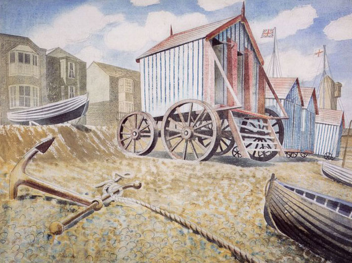 Late August Beach, Aldeburgh, Greeting Card by Eric Ravilious - Zoomed