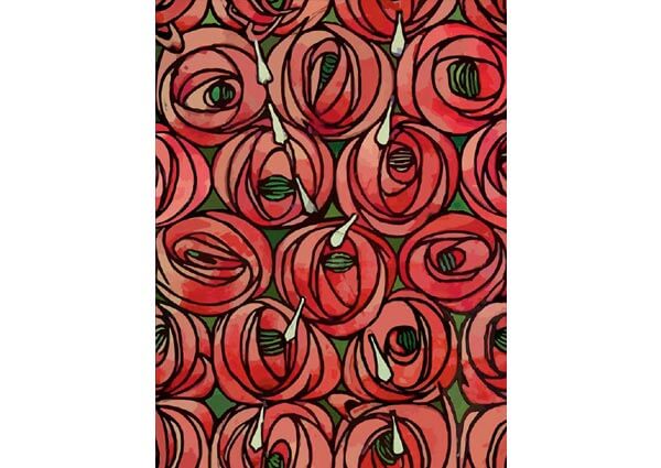 Textile Design: Rose and Teardrop, Greeting Card by Charles Rennie Mackintosh - Thumbnail