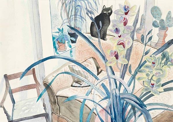 Cat and an Orchid, Greeting Card by Edward Bawden - Thumbnail
