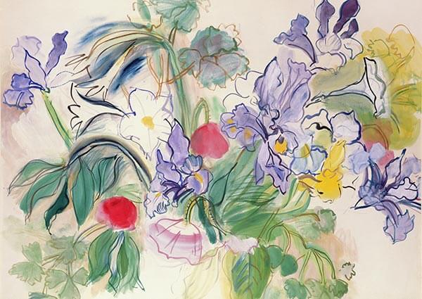 Bouquet of Irises and Red Poppies, Greeting Card by Raoul Dufy - Thumbnail