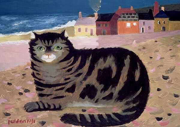Cat on a Cornish Beach, Greeting Card by Mary Fedden - Thumbnail