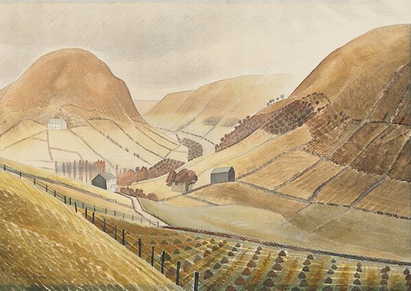 Corn Stooks and Farmsteads - Hill Farm, Capel-yffin, Wales, Greeting Card by Eric Ravilious - Thumbnail