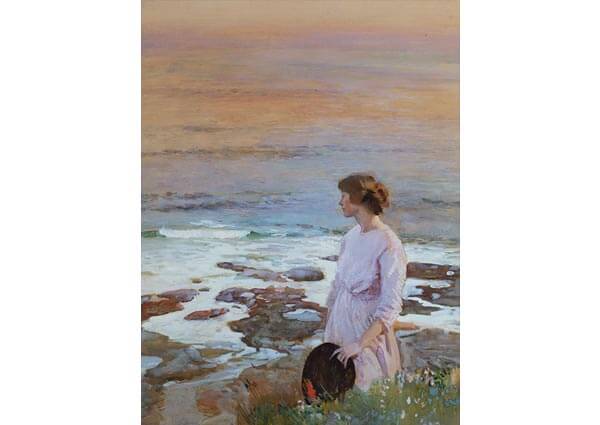 Evening on the Beach, Greeting Card by Laura Knight - Thumbnail
