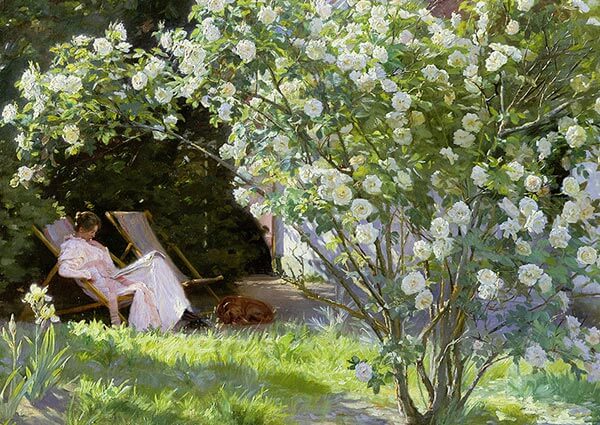 Roses, or The Artist's Wife in the Garden at Skagen, Greeting Card by Peder Severin Krøyer - Thumbnail