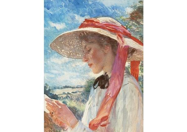 The Sun Hat, Greeting Card by Laura Knight - Thumbnail