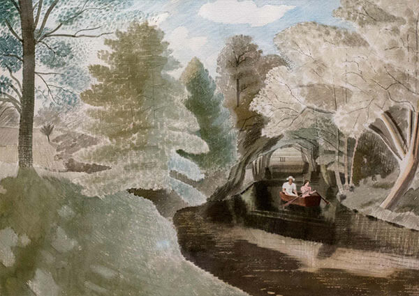 Two Figures in a Boat, Greeting Card by Eric Ravilious - Thumbnail