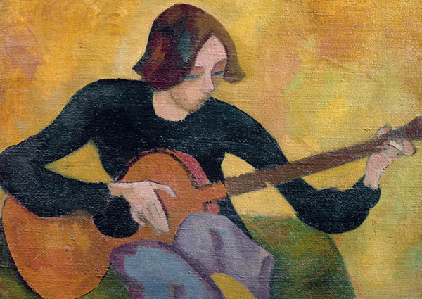 Nina Hamnett (1890-1956) with Guitar, Greeting Card by Roger Fry - Thumbnail