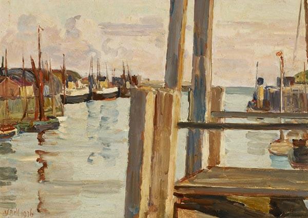 Newhaven Harbour, Greeting Card by Vanessa Bell - Thumbnail