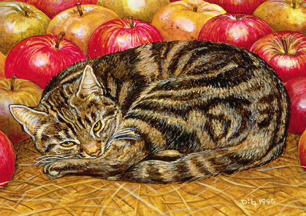 Right-Hand Apple-Cat, Greeting Card by Ditz   - Thumbnail