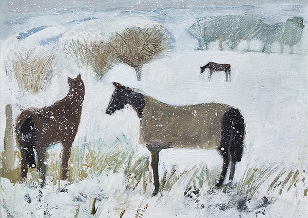 Horses in the Snow, Greeting Card by Louise Waugh - Thumbnail