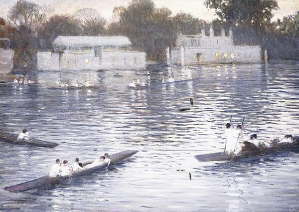 Sunday Evening, Punts on the Thames at Henley, Greeting Card by Christopher R W Nevinson - Thumbnail