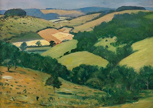 Rolling Country (the Downs below Goodwood), Greeting Card by Christopher R W Nevinson - Thumbnail
