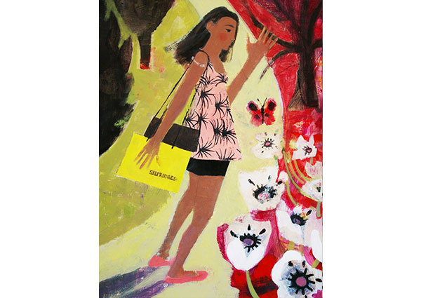 Shopping in a Pink Dress, Greeting Card by Arabella Shand - Thumbnail