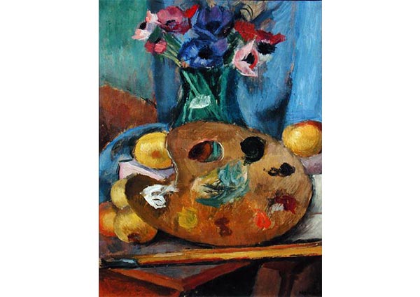 Still Life Flowers and Pallette, Greeting Card by Nina Hamnett  - Thumbnail