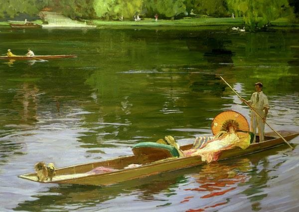 Boating Scene at Maidenhead, Greeting Card by John Lavery - Thumbnail