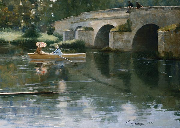 The Bridge at Grez, Greeting Card by John Lavery - Thumbnail