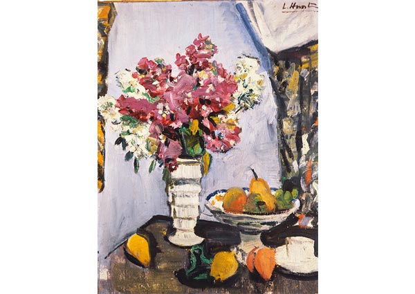 Summer Blossom and a Bowl of Fruit, with a Cup and Saucer, Greeting Card by George Leslie Hunter - Thumbnail