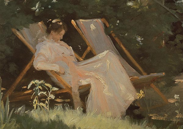 The artist’s wife sitting in a garden chair at Skagen, Greeting Card by Peder Severin Krøyer - Thumbnail