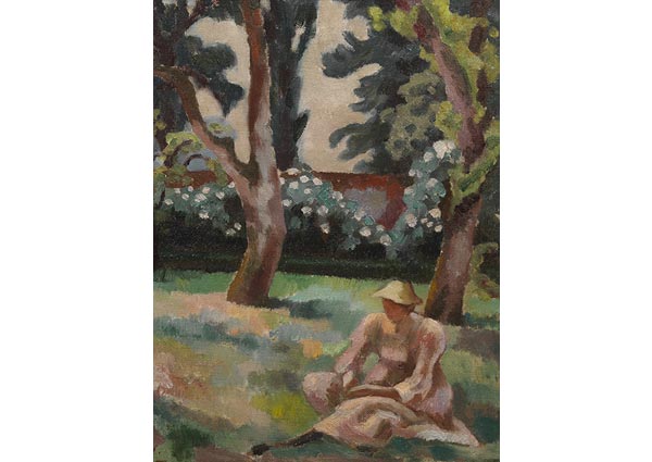 Orchard, Woman seated in a Garden, Greeting Card by Roger Fry - Thumbnail