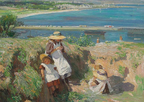 In the Sun Newlyn, Greeting Card by Laura Knight - Thumbnail