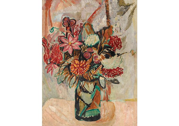 Still-life of Dahlias, Chrysanthemums and Begonias, Greeting Card by Vanessa Bell - Thumbnail