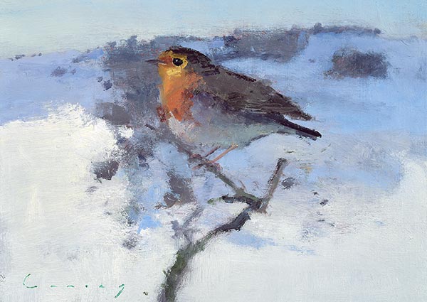 Robin in the Winter Snow, Greeting Card by Fred Cuming - Thumbnail