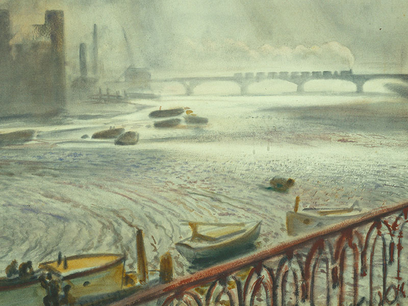 The Thames above Chelsea, Greeting Card by Laura Knight - Featured on Mobile Devices