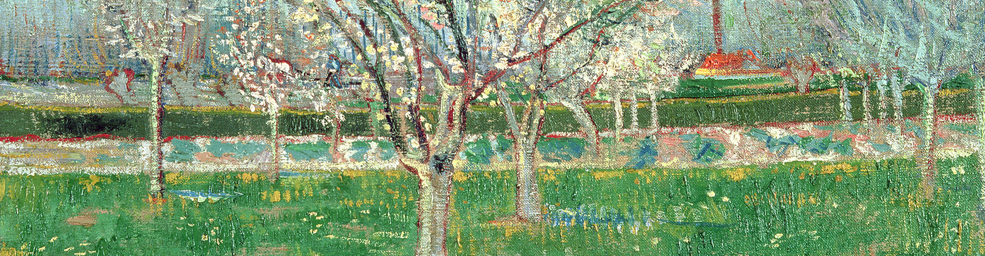 Vincent Van Gogh	Orchard in Blossom, Greeting Card by Vincent Van Gogh - Featured on Desktop Devices