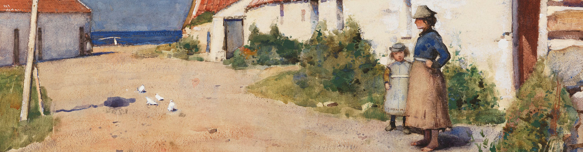 Seaside Cottages with Dovecot, Greeting Card by Edward Arthur Walton - Featured on Desktop Devices