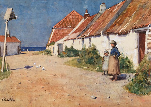 Seaside Cottages with Dovecot, Greeting Card by Edward Arthur Walton - Thumbnail