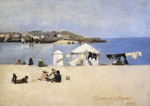Children on the Beach, St. Ives, Greeting Card by Stanhope Alexander Forbes - Thumbnail